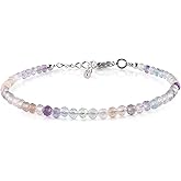 YANARA Bracelet Natural Gemstone Micro Beads Handmade Jewelry For Women Chakra Energy Crystal, Silver Plated Chain 8 inch Crystal Bracelet