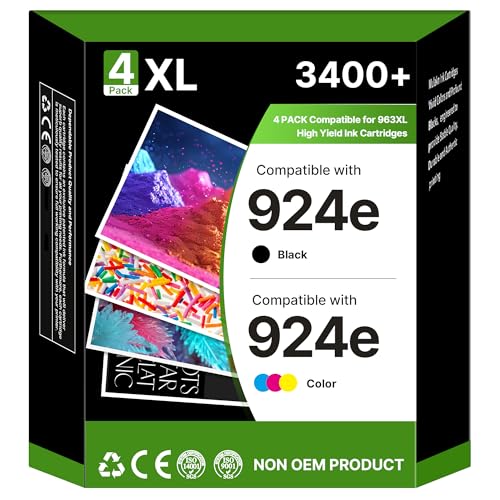 924e 924XL Ink Cartridges Compatible for HP 924e 924 Ink Cartridges for HP OfficeJet Pro 8120 8123 8120e 8122e 8124e 8125e 8128e 8130 8130e 8132e 8134e printers (4-Pack, Black, Cyan, Magenta, Yellow)
