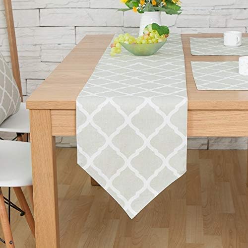 Bestenrose Table Runner Home Tablecover Decorative 2 sides Cotton Linen Classic Table Bedding Mat Dining Room Party Holiday Decoration (Green Lingge, 12” x 82“(32 * 210cm))