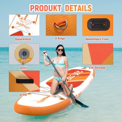 H2OSUP Stand Up Paddling Board, 15 cm Thick Inflatable SUP Board, with Backpack, Durable Paddle Board Accessories