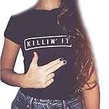 Lisingtool Women Letter Printing Short Sleeve Cotton Blouse Tops T-Shirt