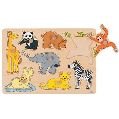 goki 57906 - Steckpuzzle Tierkinder aus Holz - 8 Teile
