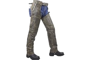 bikersgearonline Men's Riding Distressed Brown Butter Soft Leather Motorcycle Chaps W/Zip-out Liner