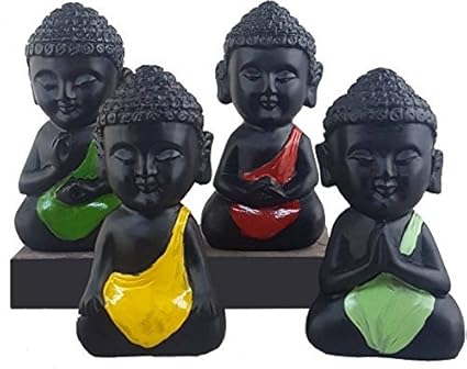 Jaipurcrafts Child Monk Showpiece - 10.5 cm (Polyresin, Multicolor, Set Of 4) For Home/Office Decor