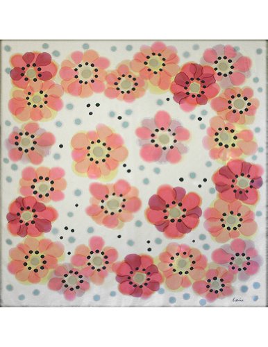 ULRIKE ~ Rosy posies, peach and pink, and lavender too on a dotted ivory field