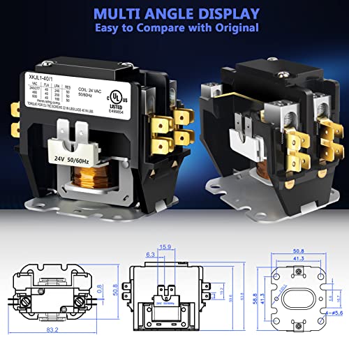 HVAC Contactor, 40 Amp Single Pole / 1 Pole Contactor 24V Coil AC