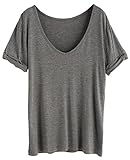 SheIn Women's Summer Short Sleeve Loose Casual Tee T-shirt Dark Grey# Large