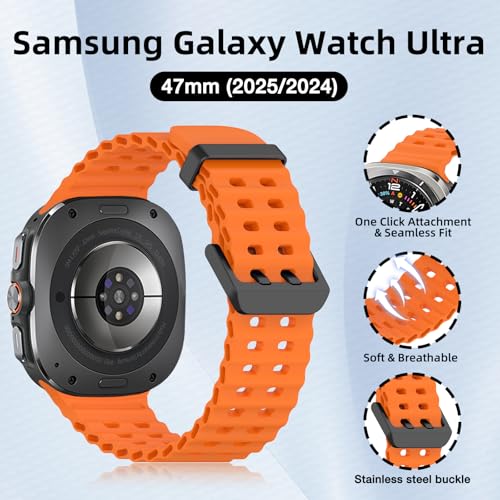 WindRen 5 Pieces Strap Compatible with Samsung Galaxy Watch Ultra 47 mm (2024/2025) Women Men, Soft Silicone Sports Bracelet