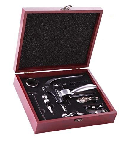 BrandBold 9 Piece Rabbit Wine Accessory Gift Box, Includes Wine Aerator, Rabbit Lever Corkscrew, Elegant Wooden Gift Box, Wine Accessories, Wedding Anniversary Gift Set