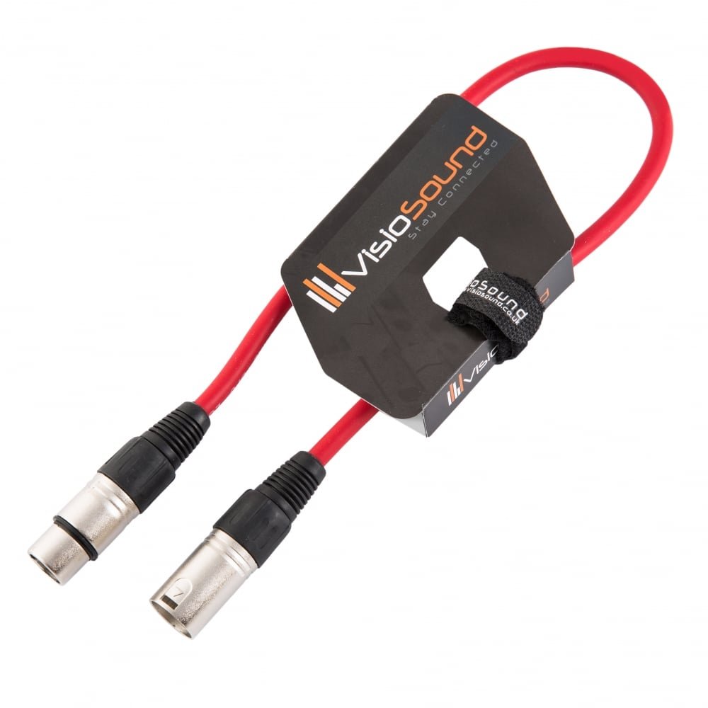 VisioSound Male to Female XLR Mic Lead/Balanced Microphone/Mic Patch Cable / 7 Colours 0.5m Red