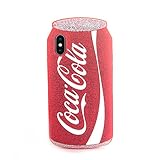 3D Coca Cola Soft Silicone Red Cocacola Can Case for iPhone X 10 Silver Glitter Shockproof Drop Resistant Protective Shiny Unique Bling Cool Special Fun Kids Boys Teens Girls Gift