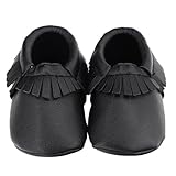Ecosin Baby Kids Tassel Soft Sole Anti-slip Leather Shoes Infant Toddler Shoes (0~6 Month, Black)