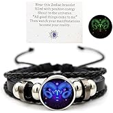 VBWEOI Gleym Bracelet, Zodiac Signs Spirit Bracelet, Multilayer Adjustable 12 Constellation Zodiac PU Leather Bracelet, Gleym Manifestation Bracelet Jewelry Gifts for Women and Man