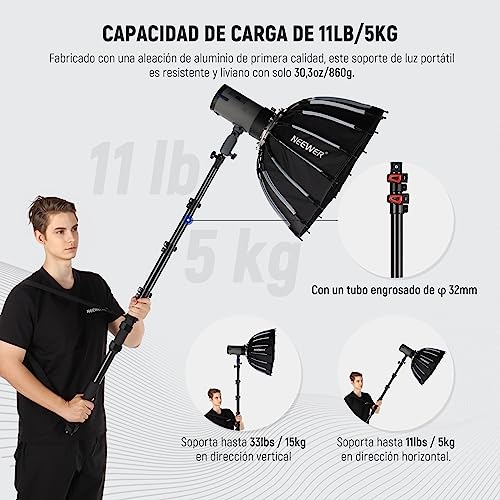 NEEWER 7.5ft/230cm Soporte Boom Pole, Portable Telescópico Alumino Soporte Luz con 1/4" 3/8" 5/8" Tornillo/Flip Bloqueo/Correa de Hombro para Strobe Flash Micrófono, MAX. Carga 11LB/5KG, MS-230C
