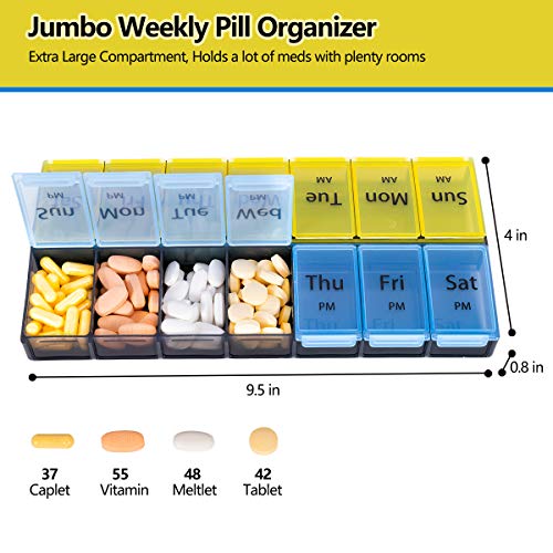 Extra Large Pill Organizer 7 Day, Weekly Pill Box Twice a Day Large