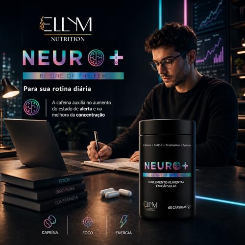 Neuro+ 180 Capsulas ELLYM NUTRITION Nootropicos Multivitaminico Foco Cafeina Magnesio Triptofano Taurina B12 Tirosina