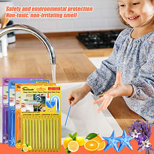 image for Hommate Drain Sticks Drain Cleaner Sticks Drain Deodorizer Sticks 48pc