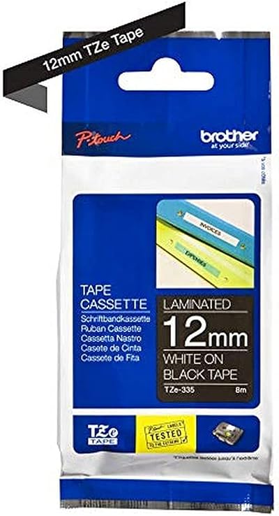 Brother TZe-335 Laminated Tape 12mm White on Black 8m Genuine Supplies