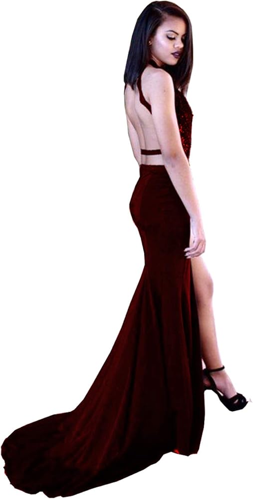 high neck backless dress