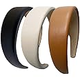 3 Pack Leather Headband for Women Wide PU Padded Headband Fashion Comfy Headbands Hairband for Women and Girls (No1(Black+Brown+Beige))