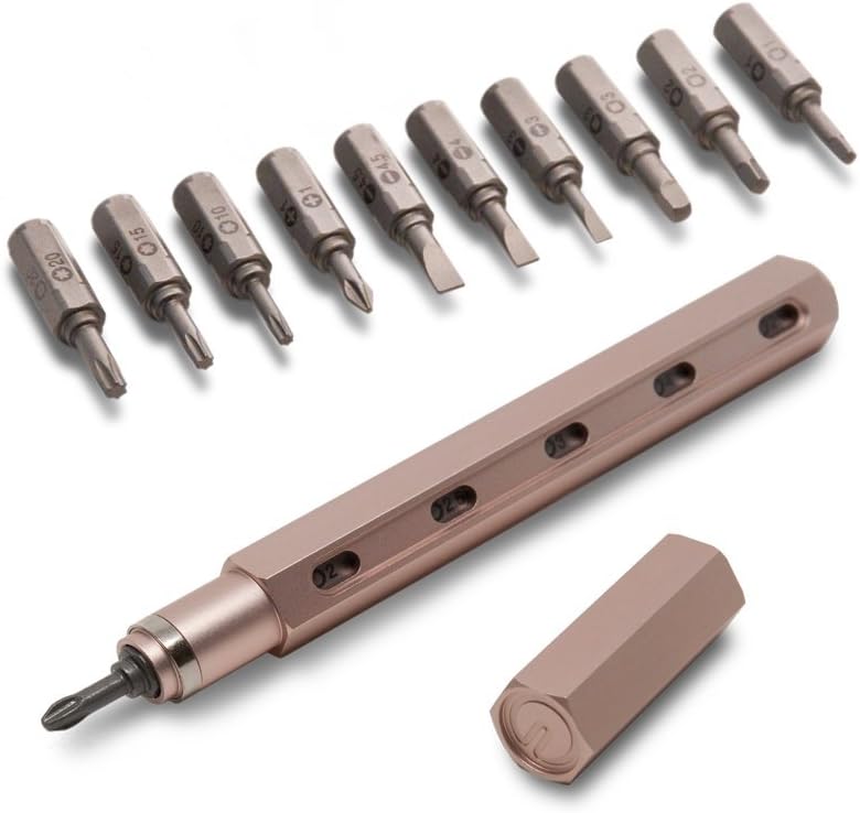 Premium Tool Pen by Mininch | EDC Multi-Tool Screwdriver | Interchangeable Phillips, Flathead, Hex, and Star Bolt Heads | Imperial and Metric Sizes (Imperial Hex, Rose Gold)
