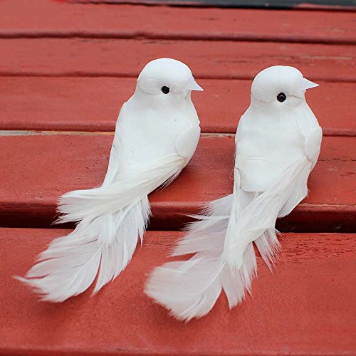 Yalulu 2Pcs Decorative Fake Doves Artificial Foam Feather White Birds With Magnet,Craft Bird For Home Ornaments,Wedding Decor