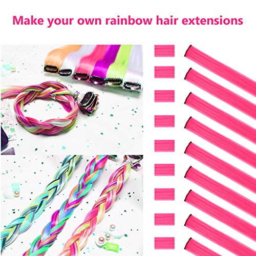 TOFAFA 22 inch Colored Hair Extensions straight Hairpiece,Multi-colors Party Highlights Clip in Synthetic Hair Extensions (10pcs Pink)