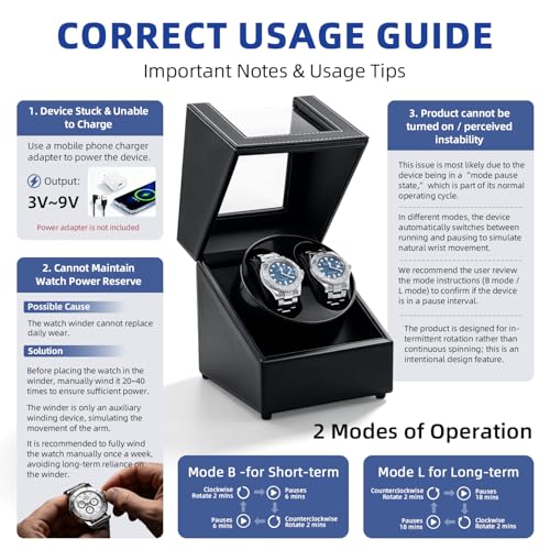 Mcbazel Double Automatic Watch Winder Box, Automatic Watch Display Storage Rotation Wristwatch Box with 2 Slots-Black
