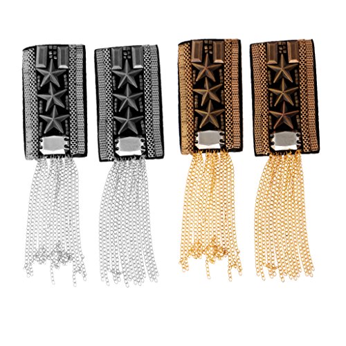 MonkeyJack 2 Pairs Vintage Army 3 Stars Chain Uniform Epaulet Shoulder Brooches Badge Silver/Gold