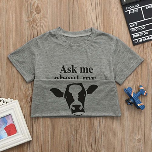 ®GBSELL Little Girls Boys Summer Clothes Cow Inside Letter Soft Tops Cute T-Shirt (Gray, 5T)