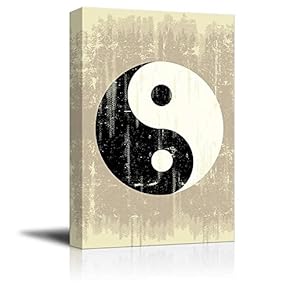 Canvas Prints Wall Art - A Grunge Background with a Yin Yang Symbol for a Publicity - 12" x 18"