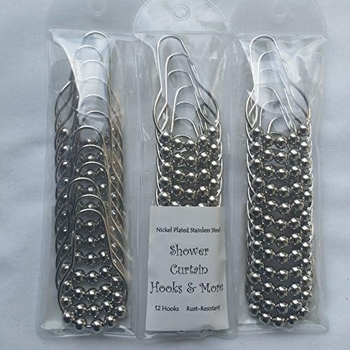Shower Curtain Hooks (3 Packs) - Easy Glide Roller Ball Design - Decorative Bath Fashion - Rust Resistant Nickel Rings - (12 Pieces) (3)