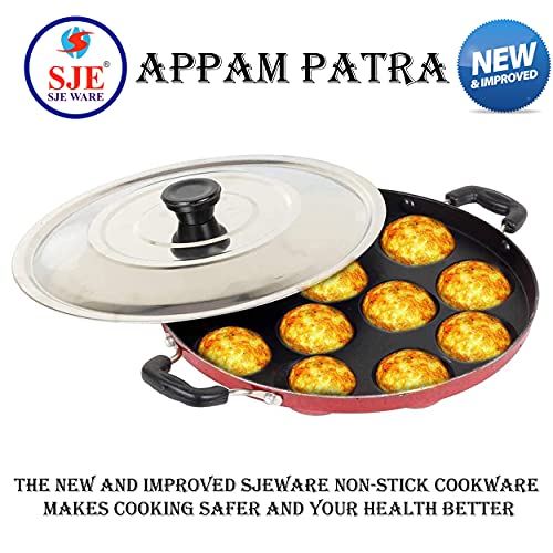 Sjeware Non Stick Appam Patra 12 Cavity with Stainless Steel Lid and Silicon Brush 1