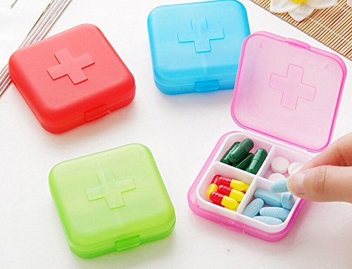 4PCS Portable 4 Slots Capsules Cross Pill Case Box ,Random Color