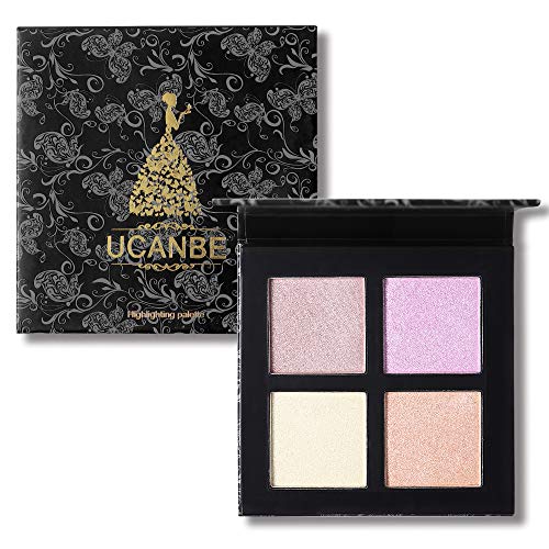 4 Colors Highlighter Makeup Palette Highlighting Illuminating Face Powder Contour Palette  Vegan, Cruelty Free (Square 1)