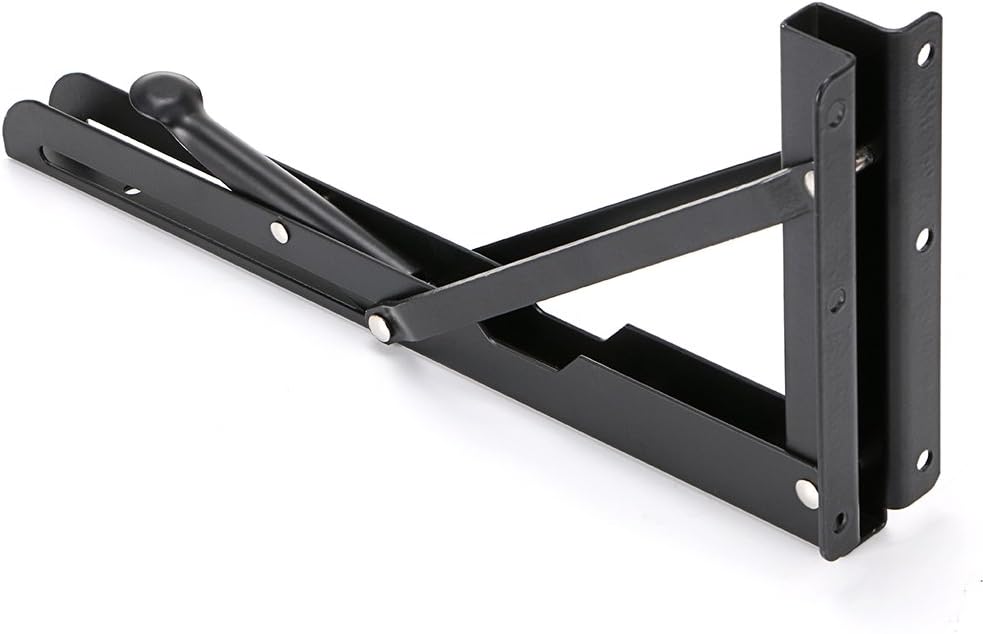 Sumnacon Sturdy Folding Shelf Brackets - Heavy Duty White Metal Triangle Table Bench Folding Shelf Bracket 12 Inch, 2 Pcs Folding Shelf Hinge Wall Mounted, Max Load 132lb(Black): Home Improvement