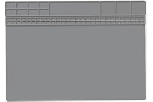 TECKTOO Solder Mat Silicone Pad Screw Holder Heat Resistant 932°F Large Soldering Station Iron Kit PCB Circuit Solder Holder for Hobby Electronics Heat Gun Stained Glass Board 15.9"x 12" (Grey)