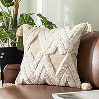 Sungea Decorative Throw Pillow Cover,Boho Decor Natural Style Pillow Case Triangle Tufted Throw Cushion Case for Couch Sofa Bed 18x18 Inch