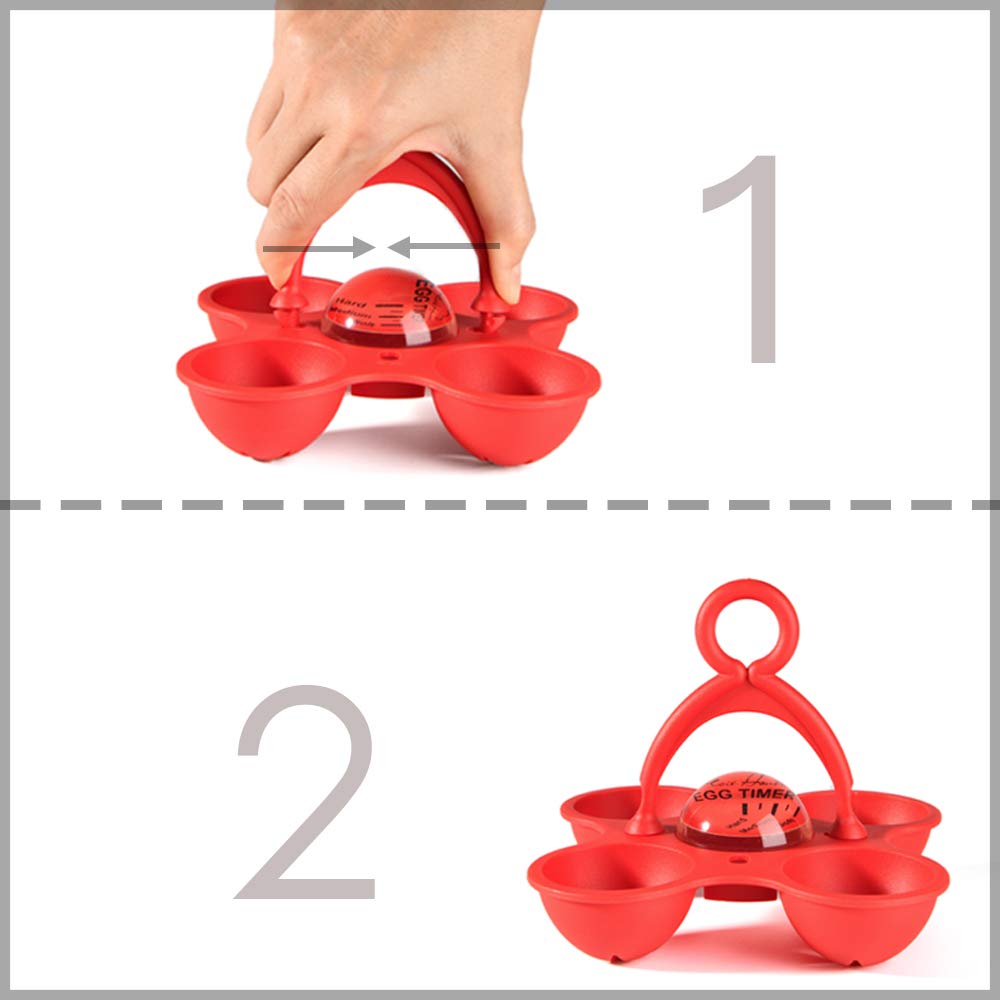 Egg Timer Color Changing, Heat Sensitive Hard Medium Soft Boiled Egg Timer Perfect Indicator Tells When Eggs Are Ready, Egg Boiler With Egg Basket BPA Free Red
