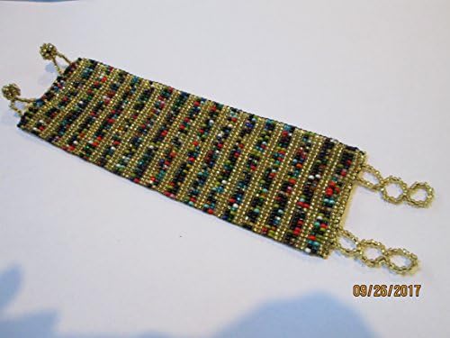 bracelet gold stirpe muti color statement wide flat bracelet hand loom beaded design fair trade beadwork seed beads elegant striped ethnic handmade