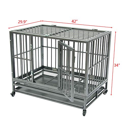 Lovinland 42" Heavy Duty Dog Cage Crate Kennel Metal Pet Playpen Portable with Tray Silver