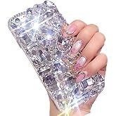 Bling Diamond Case for iPhone 12 mini 5.4",Aearl 3D Homemade Luxury Sparkle Crystal Rhinestone Shiny Glitter Full Clear Stones Back Phone Cover with Screen Protector -Clear White