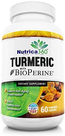 Nutrica360 Turmeric Curcumin Supplement 1800mg with 95% Curcuminoids - with BioPerine Black Pepper Extract for Best Absorption, Organic Turmeric Powder by Nature's Nutrition - 60 Veg Capsules
