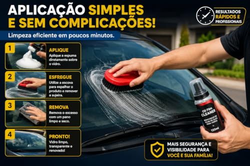 Removedor de Filme de Óleo para Vidros Automotivos com Pulverizador Espuma 120ml Antiembaçante Limpa Para-brisa Espelho Janela Carro