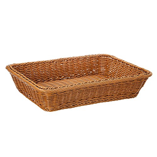 Extra Large Poly-Wicker Bread Basket Rectangle Imitation Rattan for Food Serving Restaurant/Kitchen/Coffee Table Diplay Decor Baskets Fruit Snacks Container (16" x 12" x 4") Brown