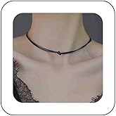 Iaceble Black Leather Rope Choker Necklace Layered Wax Cord Necklace Short Thin Leather Necklace Black Rope Cord Collar Necklace Jewelry for Women