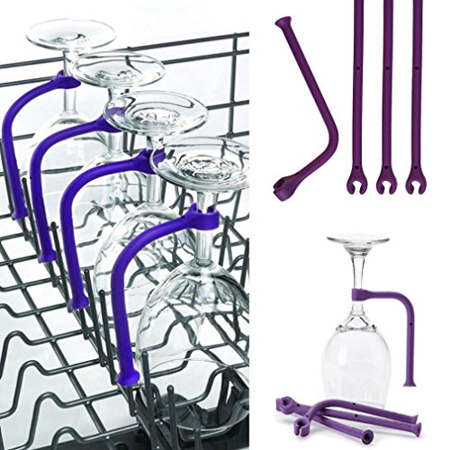 Wine GlassTether Stemware Saver Holder - Flexible Dishwasher Attachment (Purple, 1) - Thumbnail 3