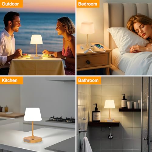Eocean Rechargeable Waterproof Lamp for Shower, 12000mAh LED Cordless Table Bedside Lamp with USB Port, Small Wireless Battery Operated Touch Lamp for Bedroom, Bathroom, Kitchen, Outdoor