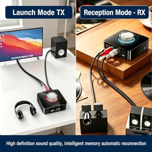 Receptor Bluetooth HiFi con Salida AUX 3,5 mm y RCA, Adaptador Bluetooth Audio inalámbrico con conexión Dual para estéreo Altavoz Amplificador y Adaptador Bluetooth para TV