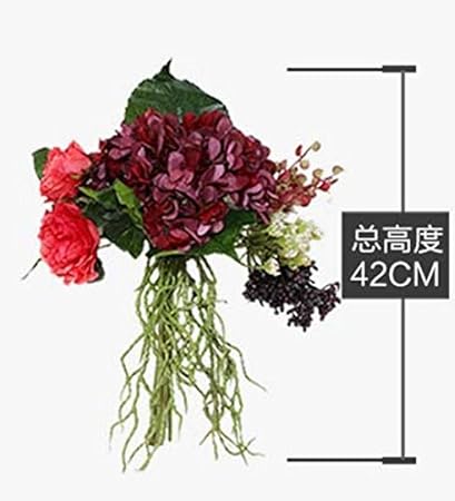 Fyydnza Simulation Fleur Tenue Dans La Main Rose Rouge Hortensia Simulation Bouquet Fleur Fleur De Soie Rose Hortensia Bouquet